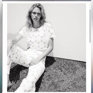 ZARA white crochet Lace Two-Piece Set- Small pants and top